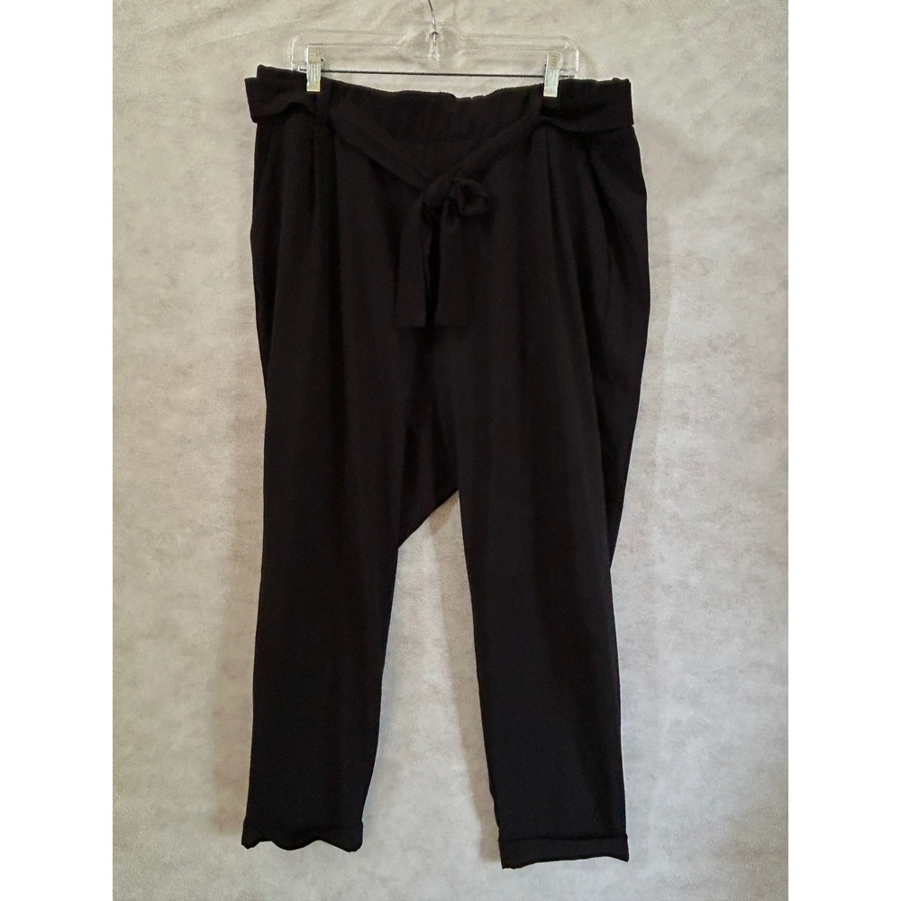 Studio by Torrid Womens Plus 2 Black Paperbag Tie Waist Tapered Dress Pants